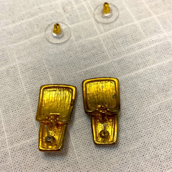 5/$10❤️❤️❤️Vintage 80s Patina Metal dangling Earrings w new backings! - Picture 3 of 4